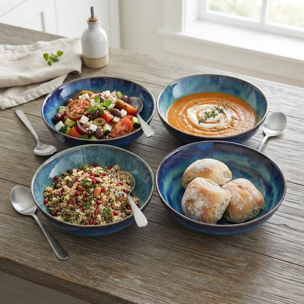 "Aura Reactive Glaze" Serving Bowl Set (4 Pieces)